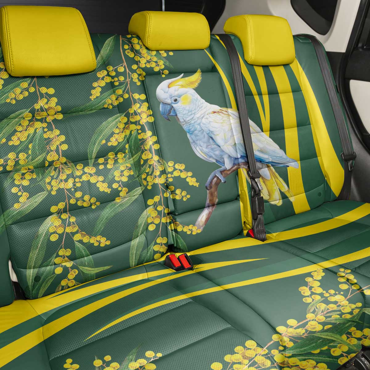 White Cockatoo and Golden Wattle Back Car Seat Cover Australian Native Bird