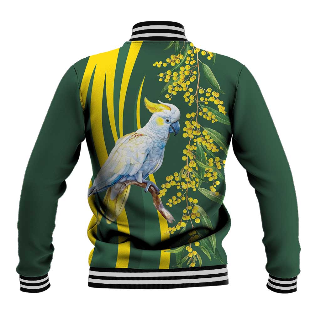 White Cockatoo and Golden Wattle Baseball Jacket Australian Native Bird