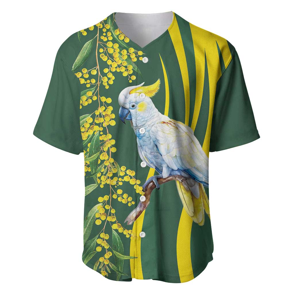 White Cockatoo and Golden Wattle Baseball Jersey Australian Native Bird