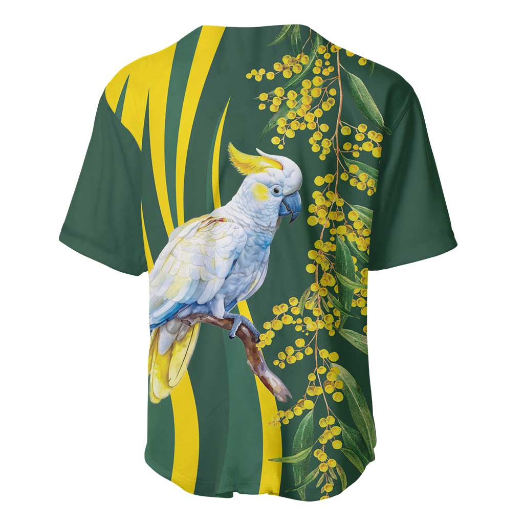 White Cockatoo and Golden Wattle Baseball Jersey Australian Native Bird