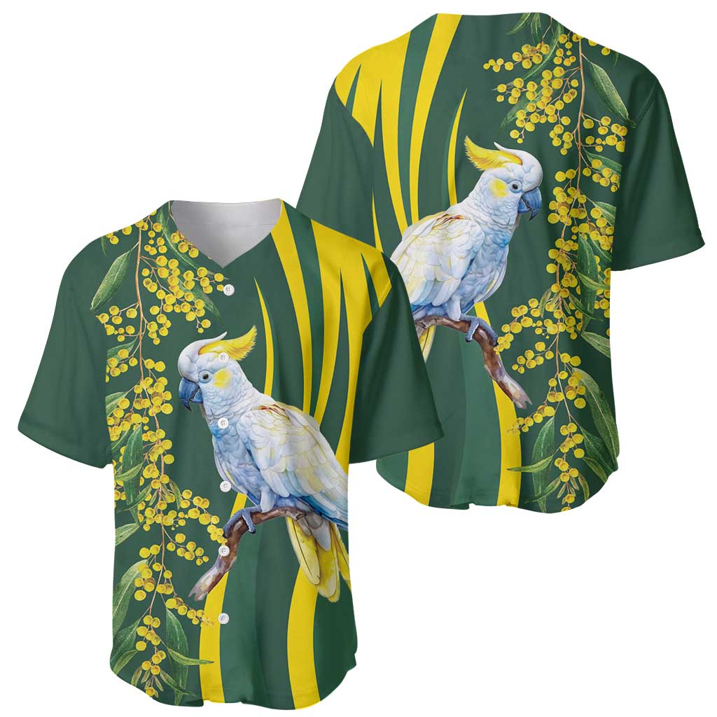 White Cockatoo and Golden Wattle Baseball Jersey Australian Native Bird