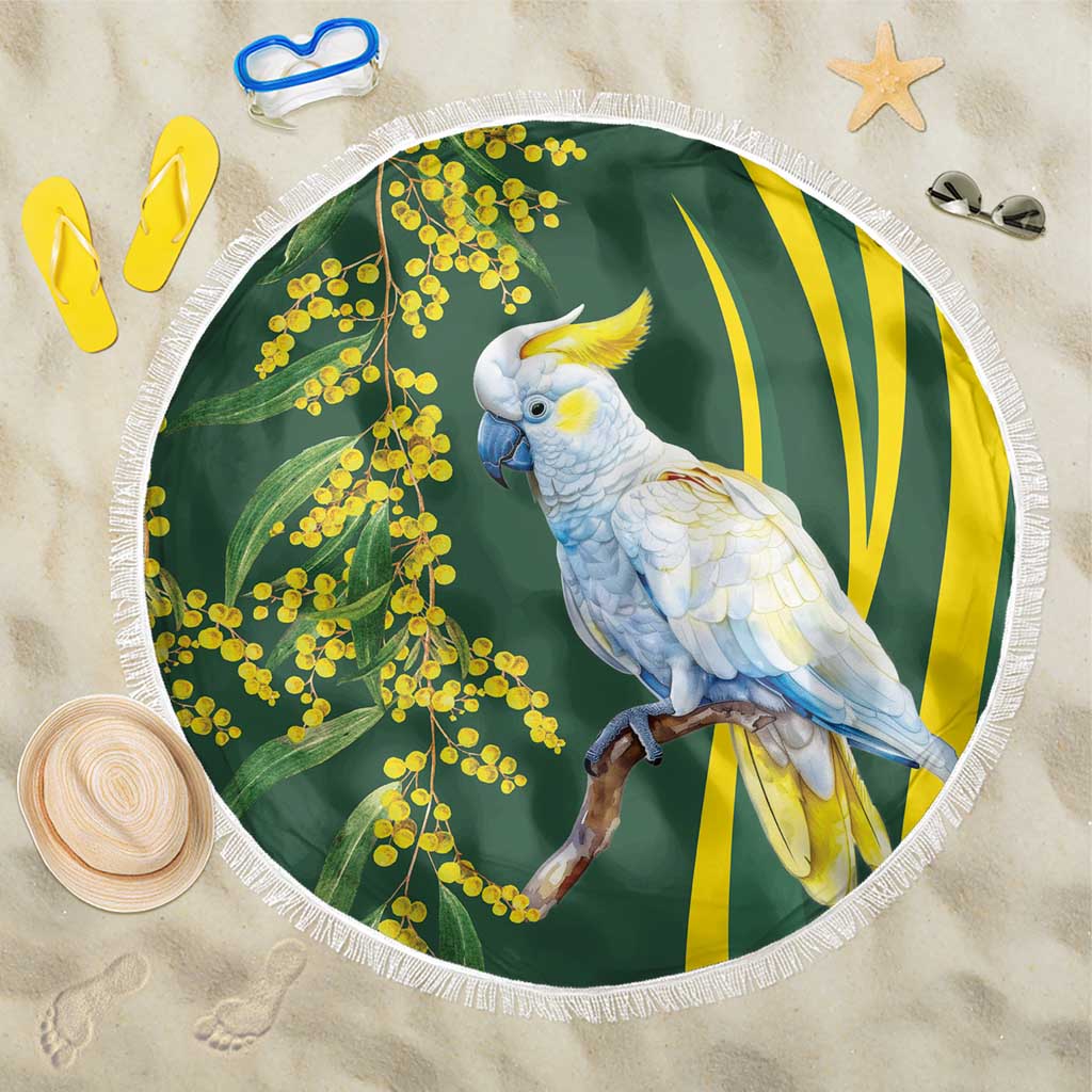 White Cockatoo and Golden Wattle Beach Blanket Australian Native Bird