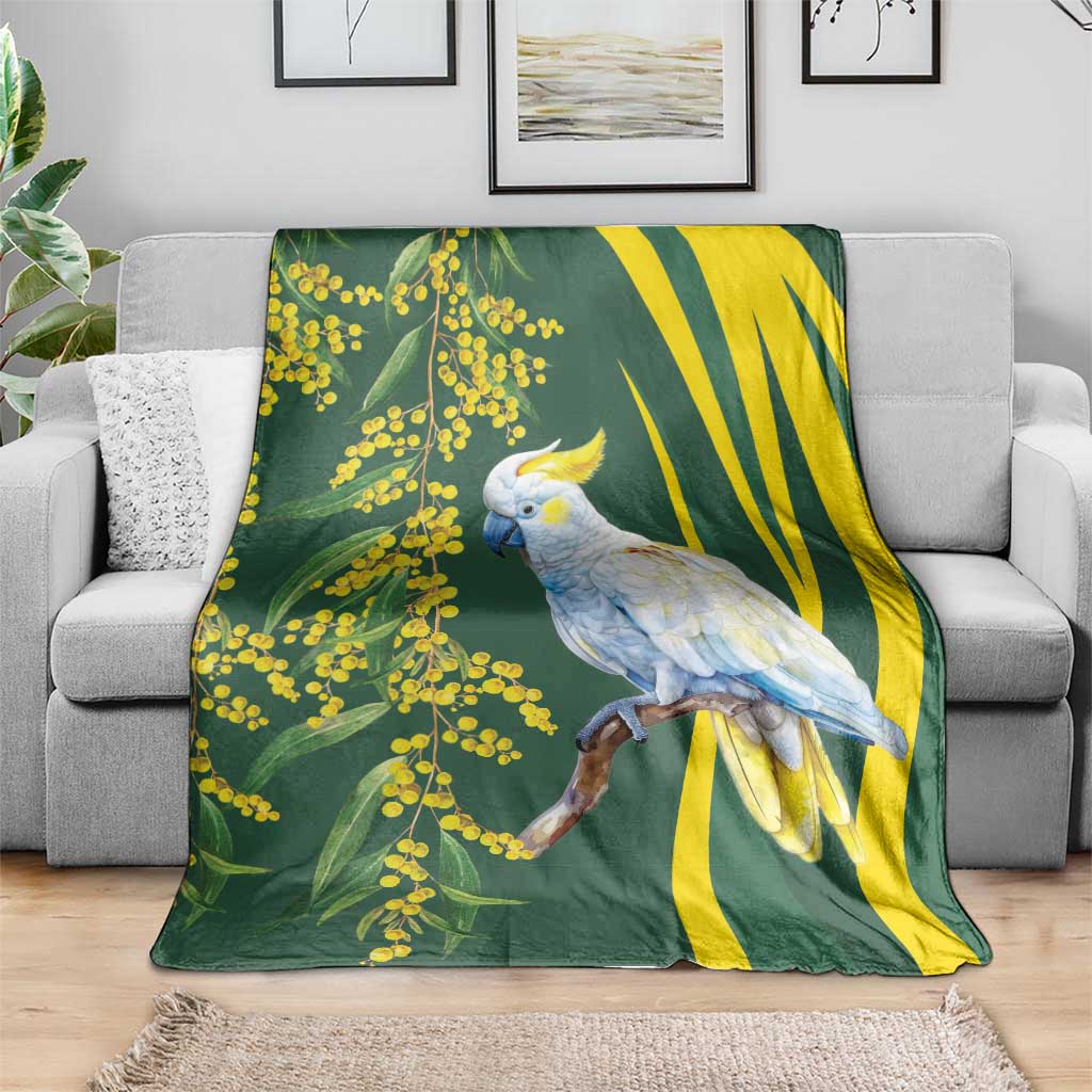 White Cockatoo and Golden Wattle Blanket Australian Native Bird