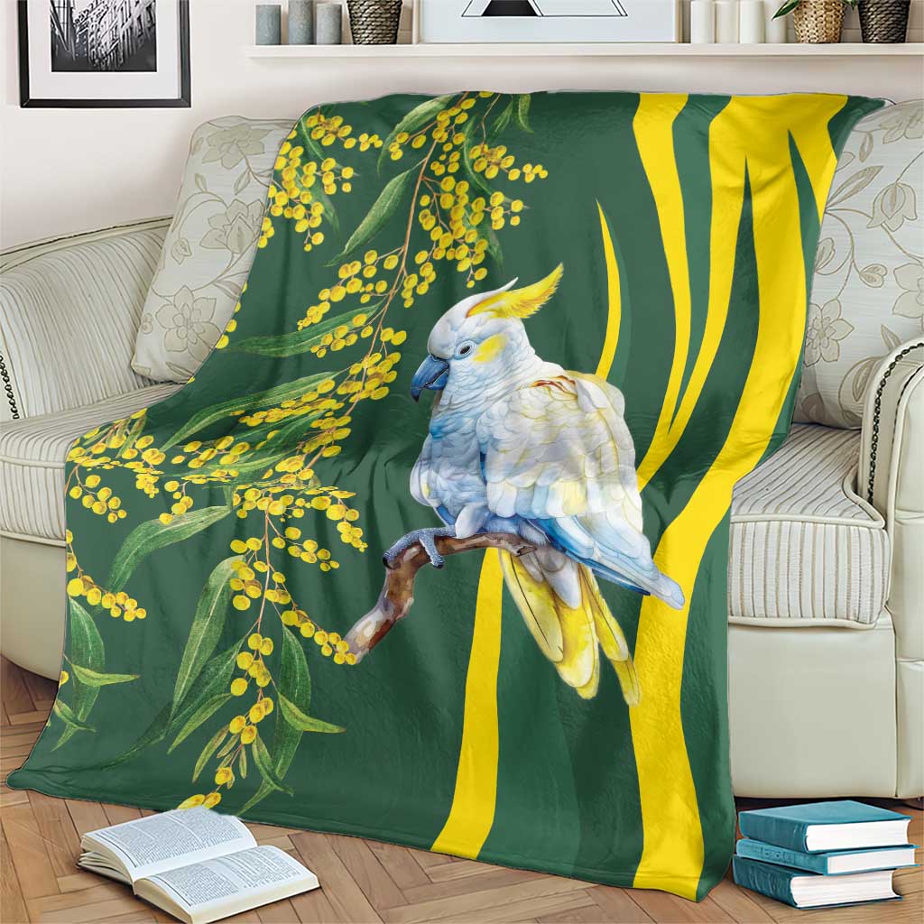 White Cockatoo and Golden Wattle Blanket Australian Native Bird