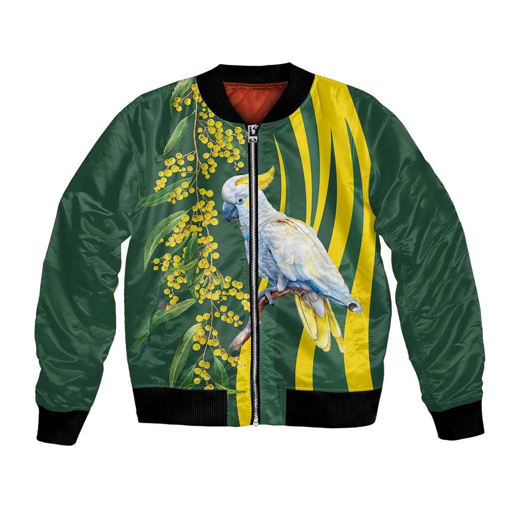 White Cockatoo and Golden Wattle Bomber Jacket Australian Native Bird