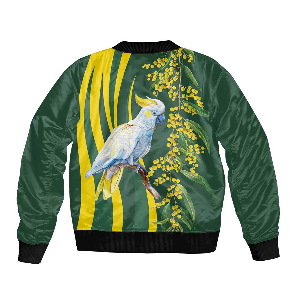 White Cockatoo and Golden Wattle Bomber Jacket Australian Native Bird