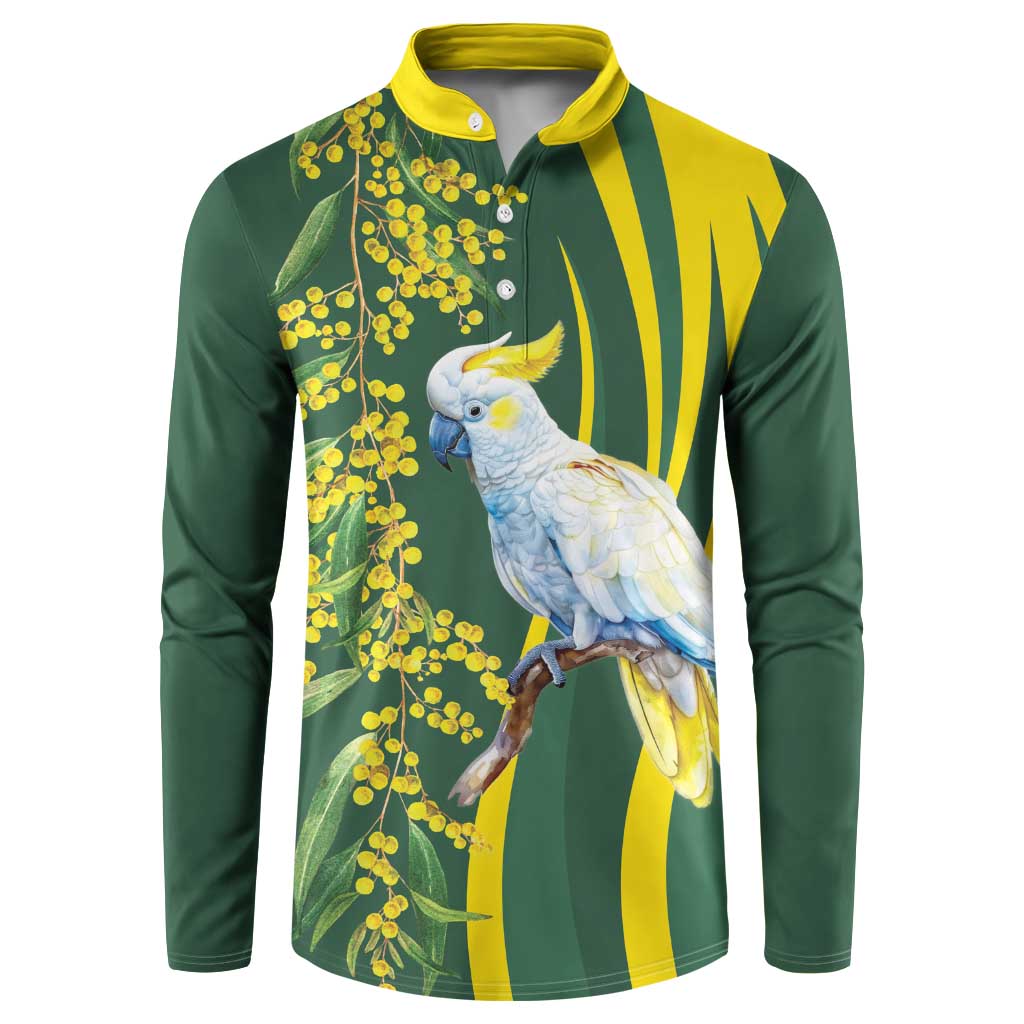 White Cockatoo and Golden Wattle Button Sweatshirt Australian Native Bird