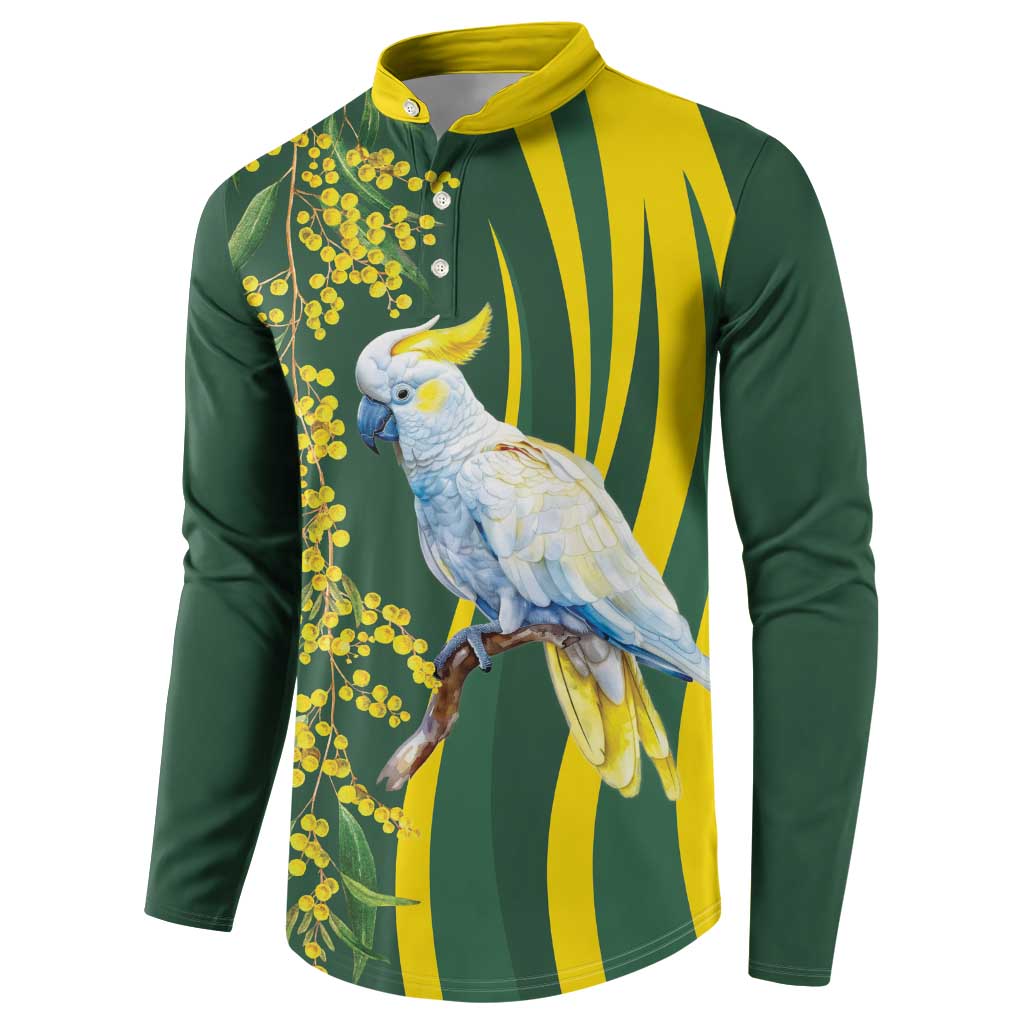 White Cockatoo and Golden Wattle Button Sweatshirt Australian Native Bird