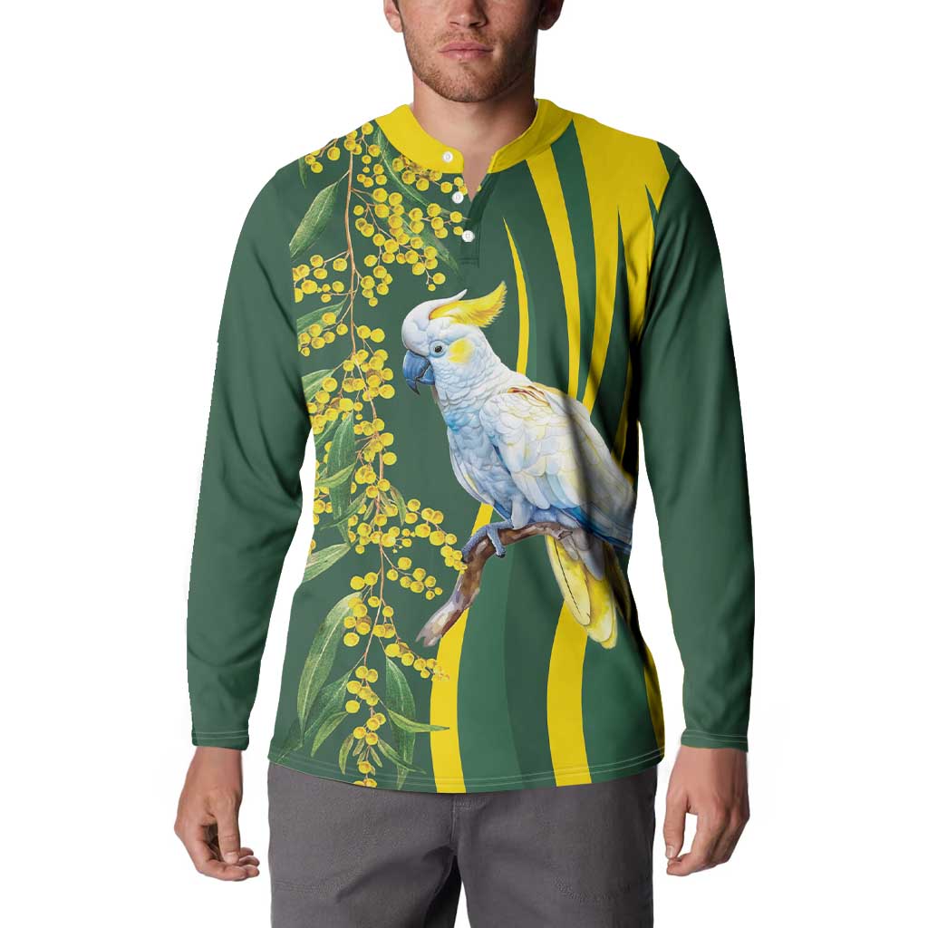 White Cockatoo and Golden Wattle Button Sweatshirt Australian Native Bird