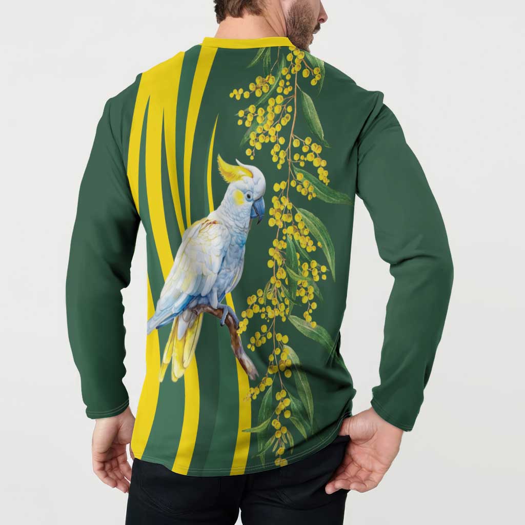 White Cockatoo and Golden Wattle Button Sweatshirt Australian Native Bird