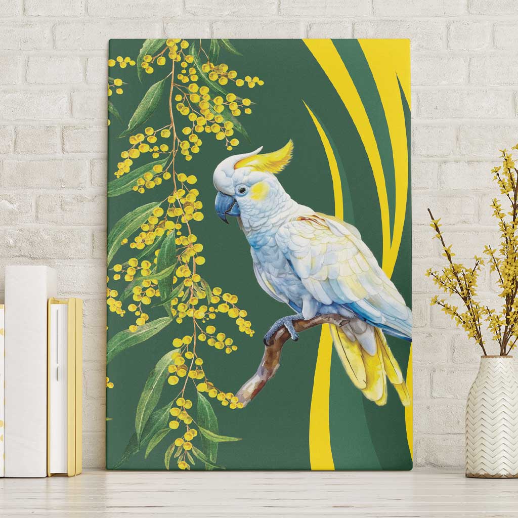 White Cockatoo and Golden Wattle Canvas Wall Art Australian Native Bird