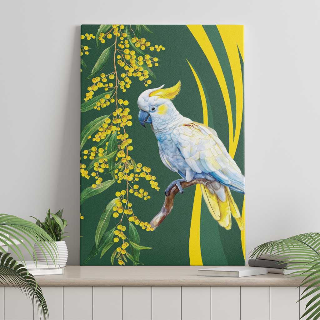 White Cockatoo and Golden Wattle Canvas Wall Art Australian Native Bird