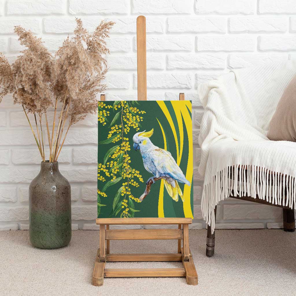 White Cockatoo and Golden Wattle Canvas Wall Art Australian Native Bird