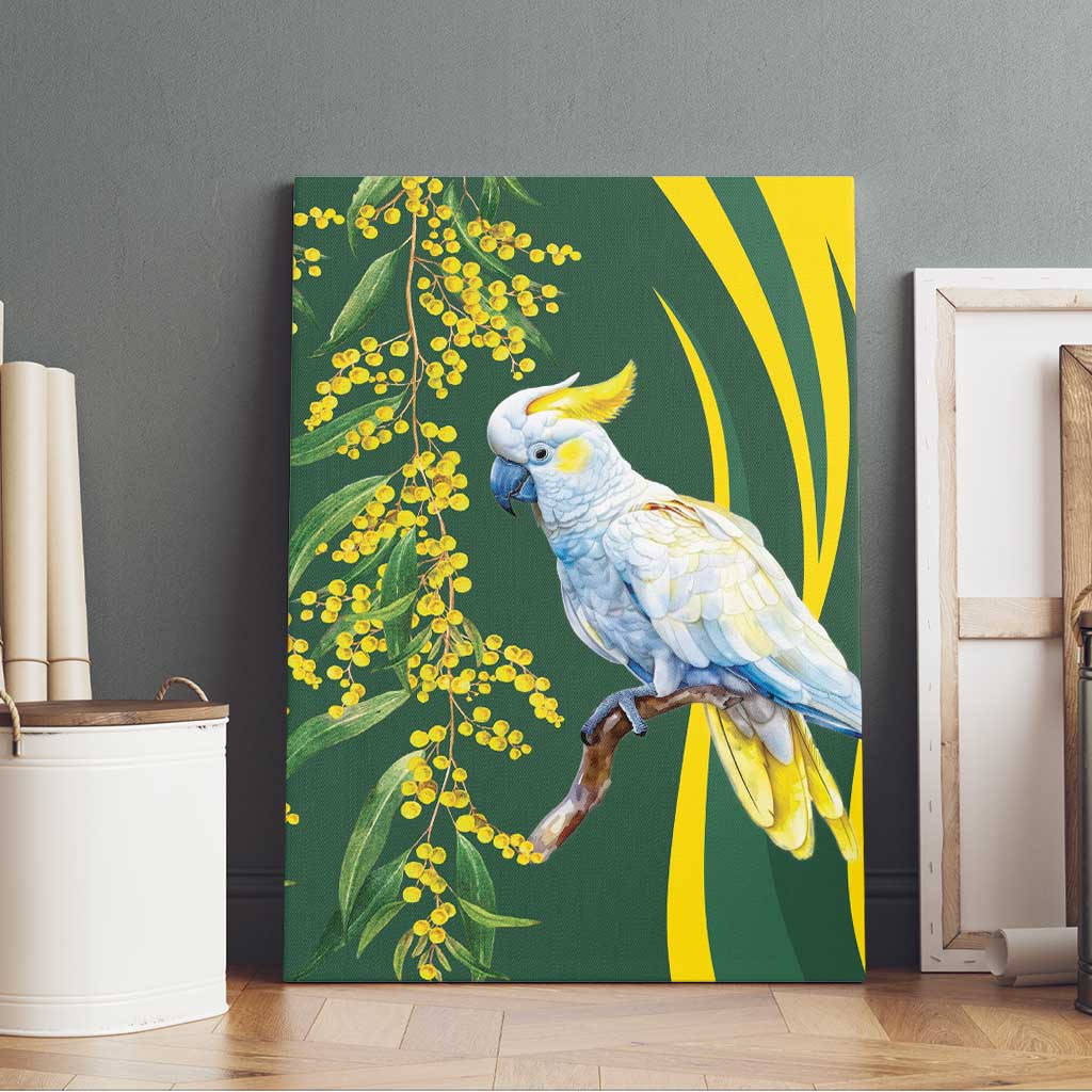 White Cockatoo and Golden Wattle Canvas Wall Art Australian Native Bird