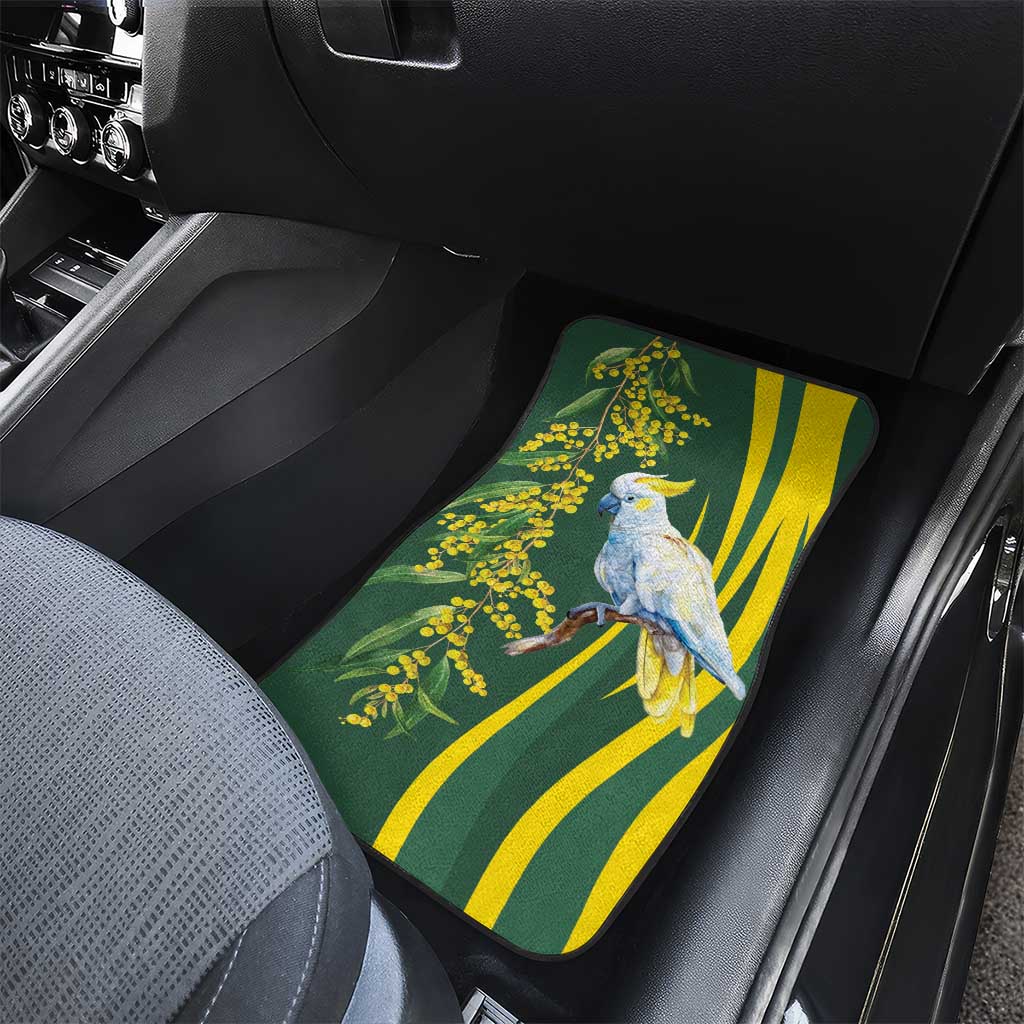 White Cockatoo and Golden Wattle Car Mats Australian Native Bird