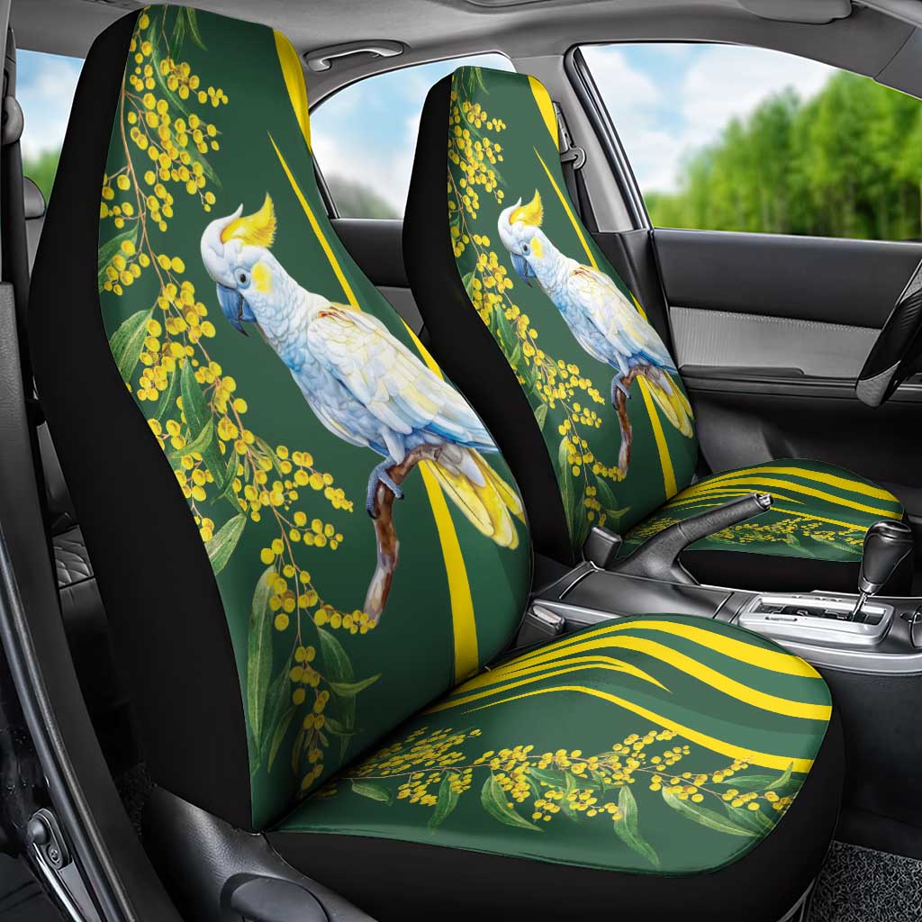 White Cockatoo and Golden Wattle Car Seat Cover Australian Native Bird