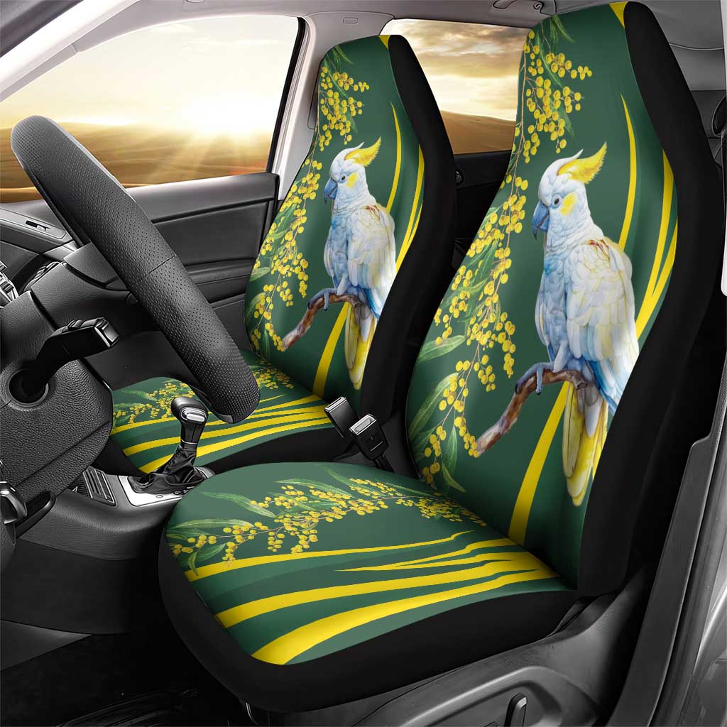 White Cockatoo and Golden Wattle Car Seat Cover Australian Native Bird