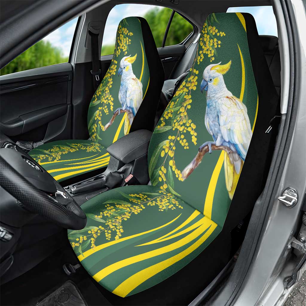 White Cockatoo and Golden Wattle Car Seat Cover Australian Native Bird