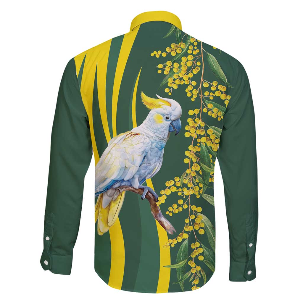 White Cockatoo and Golden Wattle Family Matching Long Sleeve Bodycon Dress and Hawaiian Shirt Australian Native Bird