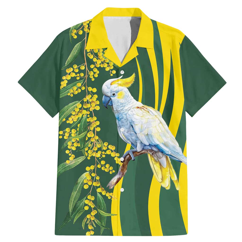 White Cockatoo and Golden Wattle Family Matching Mermaid Dress and Hawaiian Shirt Australian Native Bird