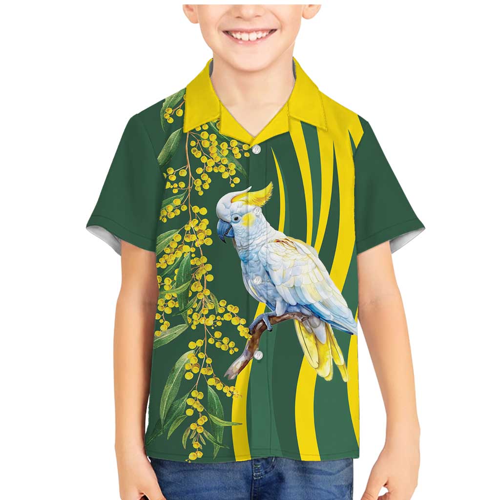 White Cockatoo and Golden Wattle Family Matching Mermaid Dress and Hawaiian Shirt Australian Native Bird