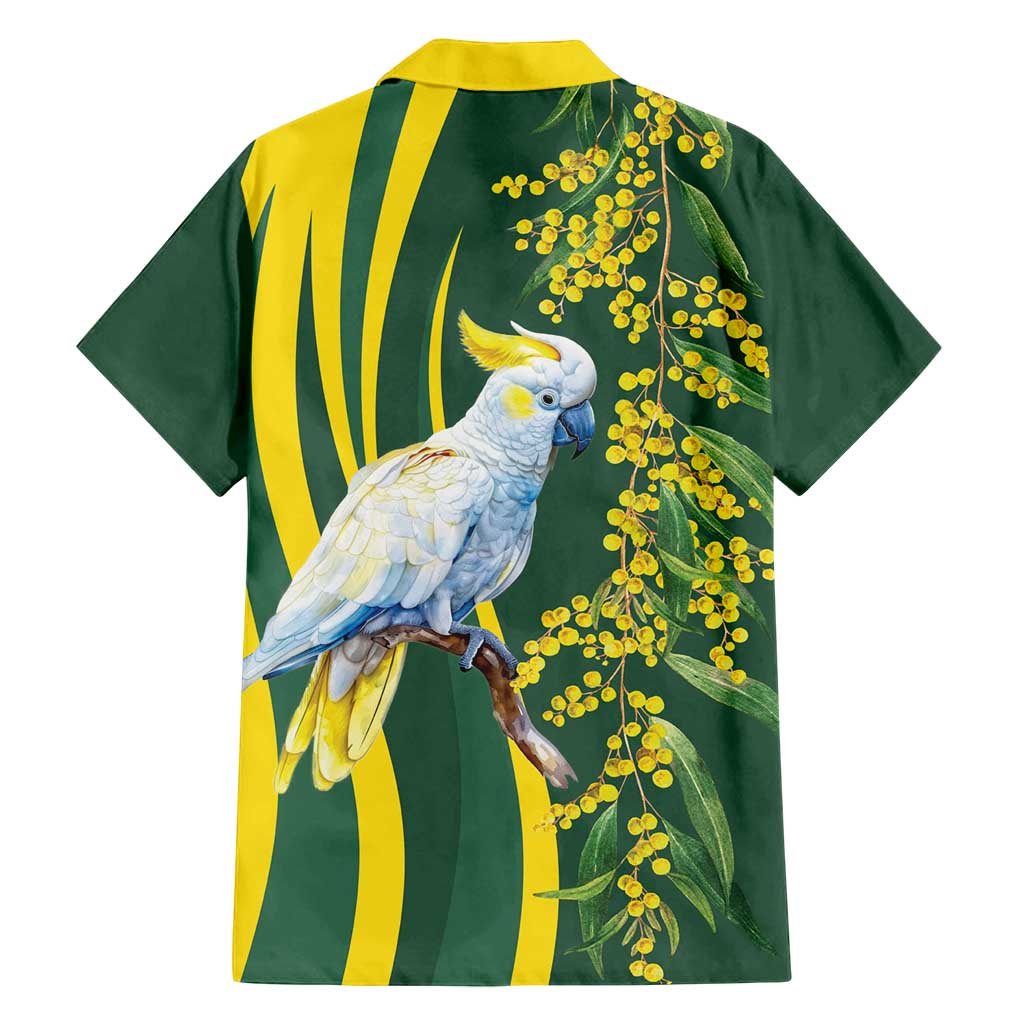 White Cockatoo and Golden Wattle Family Matching Off Shoulder Short Dress and Hawaiian Shirt Australian Native Bird