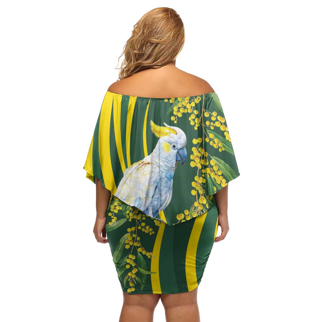 White Cockatoo and Golden Wattle Family Matching Off Shoulder Short Dress and Hawaiian Shirt Australian Native Bird