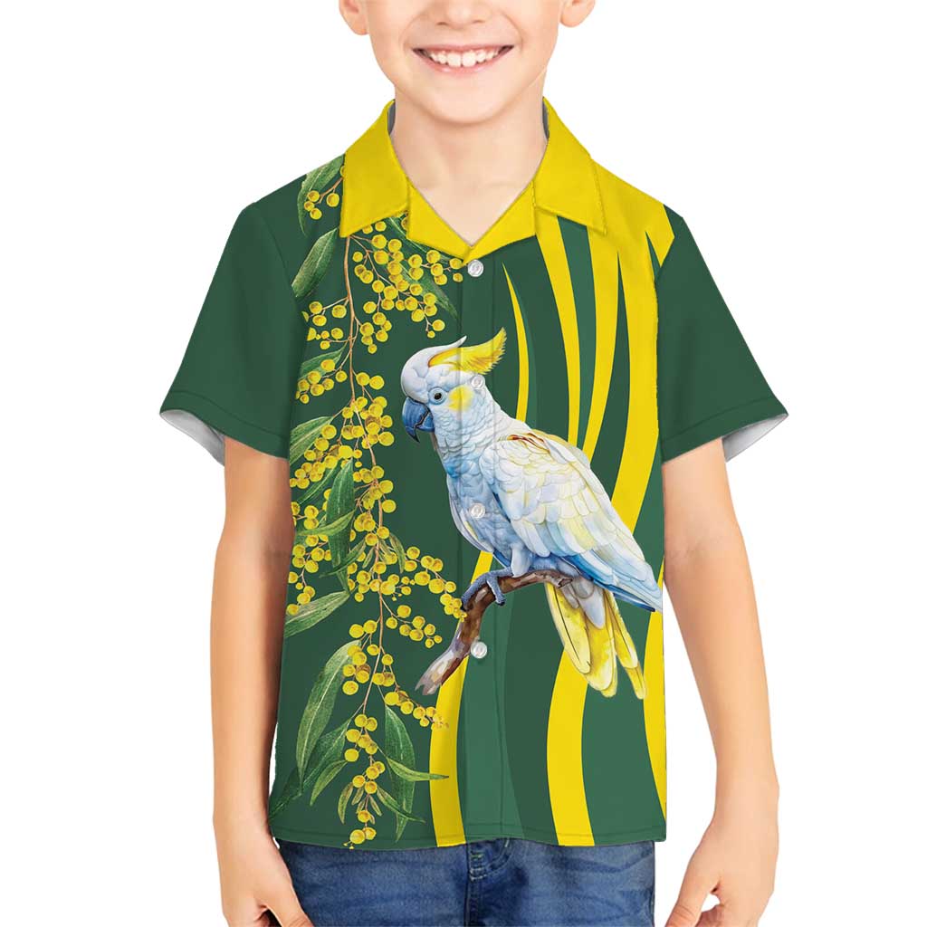 White Cockatoo and Golden Wattle Family Matching Puletasi and Hawaiian Shirt Australian Native Bird