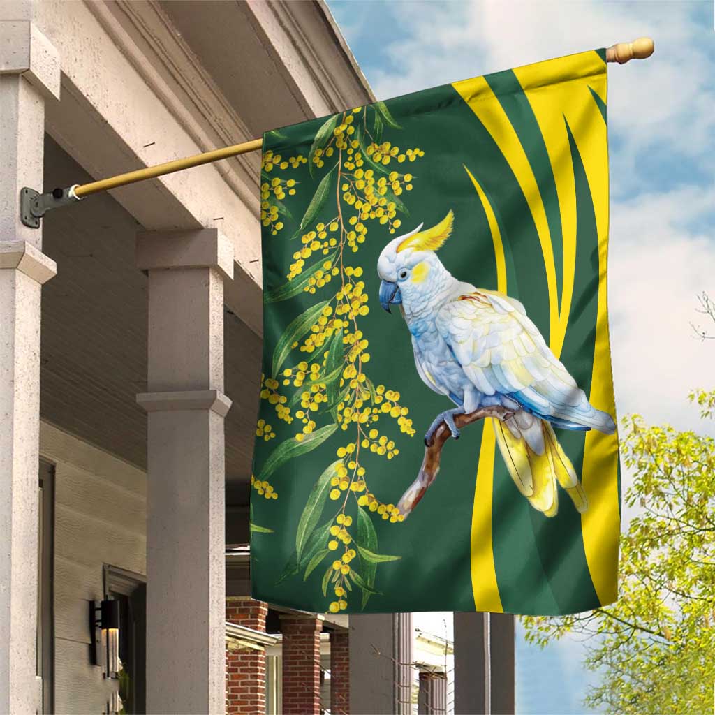 White Cockatoo and Golden Wattle Garden Flag Australian Native Bird