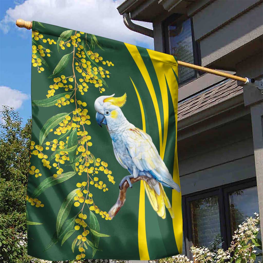 White Cockatoo and Golden Wattle Garden Flag Australian Native Bird