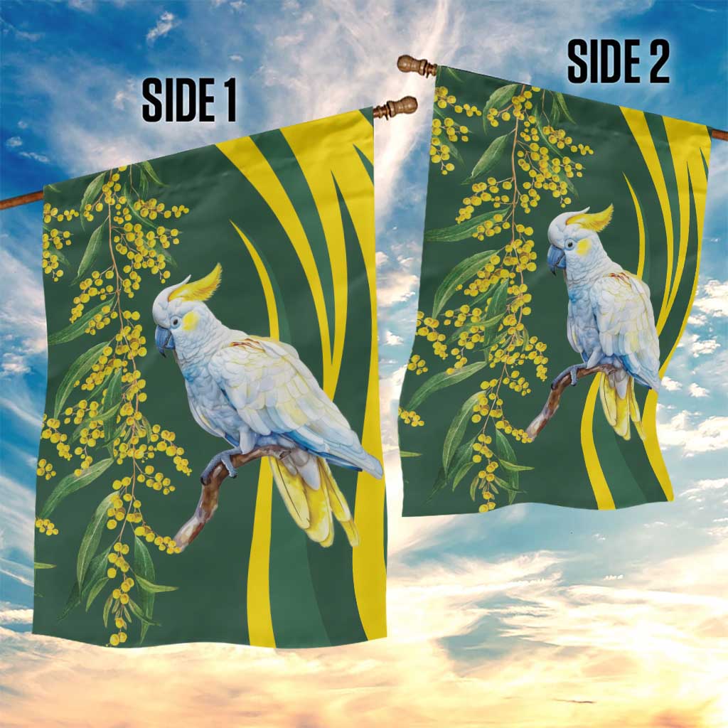 White Cockatoo and Golden Wattle Garden Flag Australian Native Bird