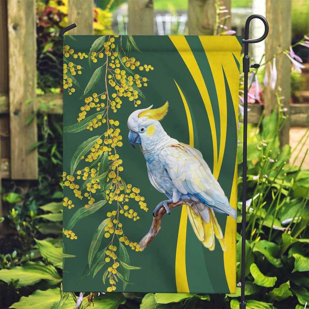 White Cockatoo and Golden Wattle Garden Flag Australian Native Bird