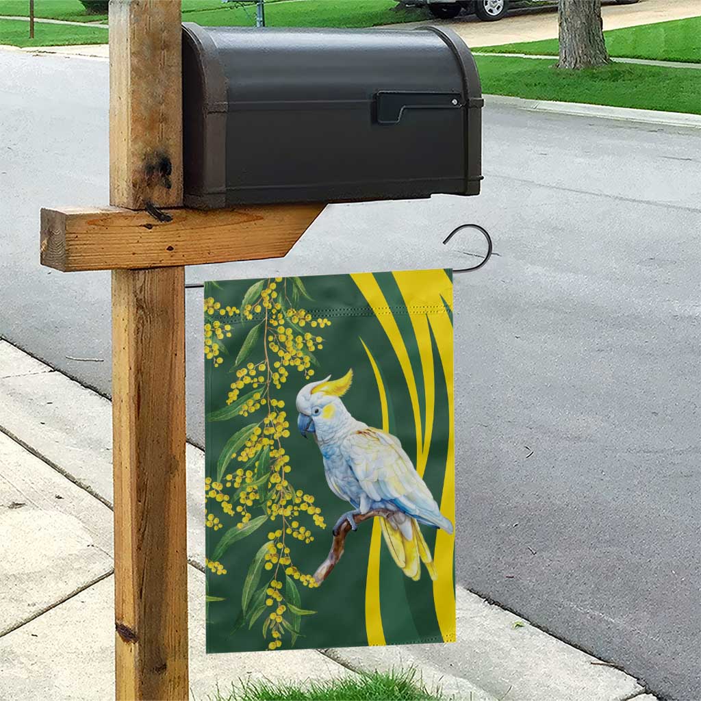 White Cockatoo and Golden Wattle Garden Flag Australian Native Bird