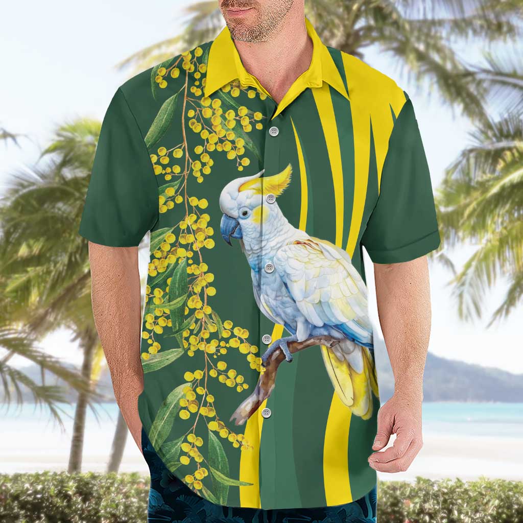 White Cockatoo and Golden Wattle Hawaiian Shirt Australian Native Bird