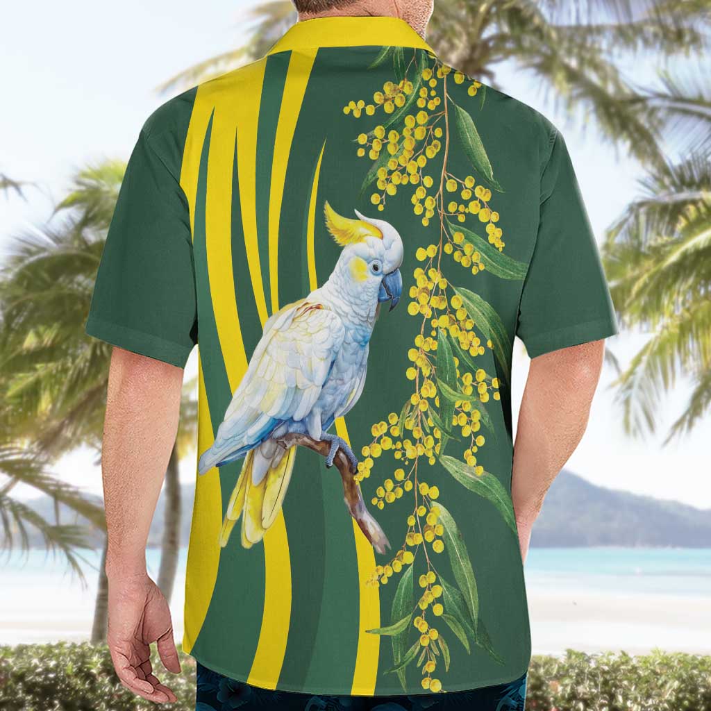 White Cockatoo and Golden Wattle Hawaiian Shirt Australian Native Bird