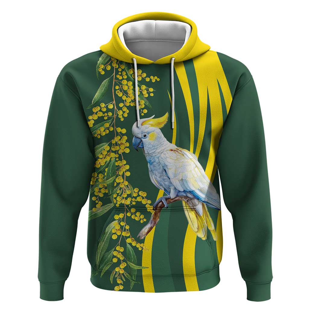 White Cockatoo and Golden Wattle Hoodie Australian Native Bird