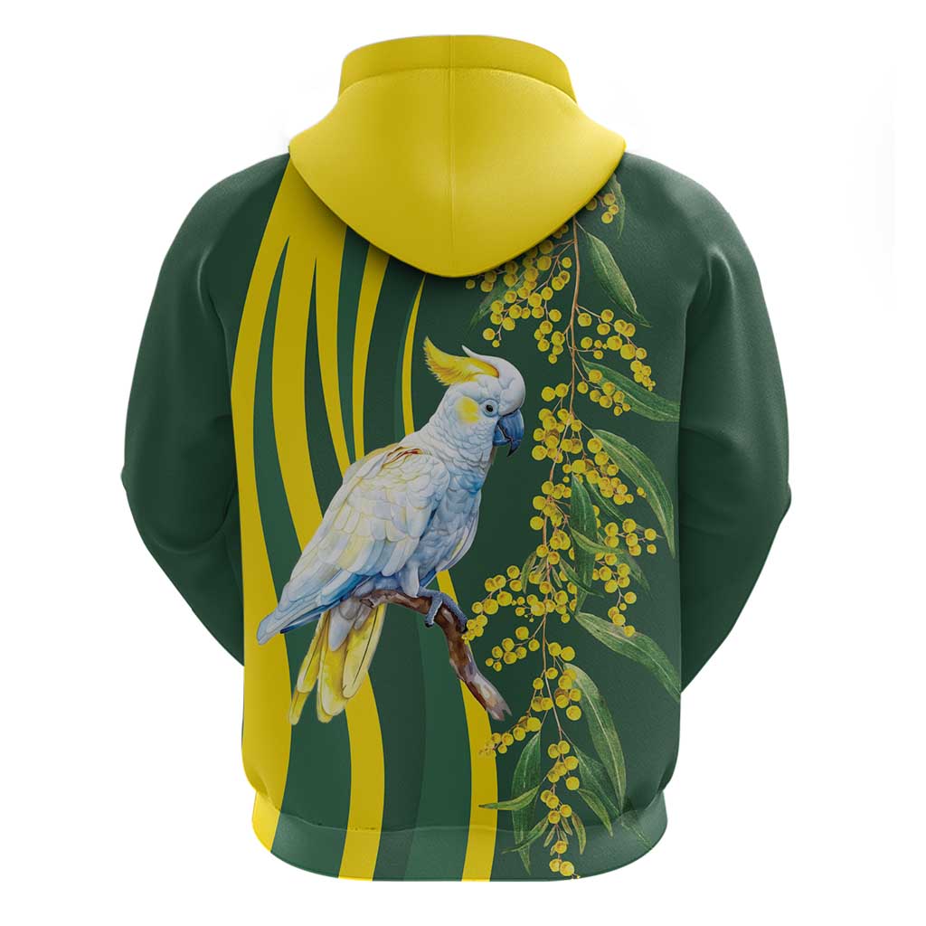 White Cockatoo and Golden Wattle Hoodie Australian Native Bird