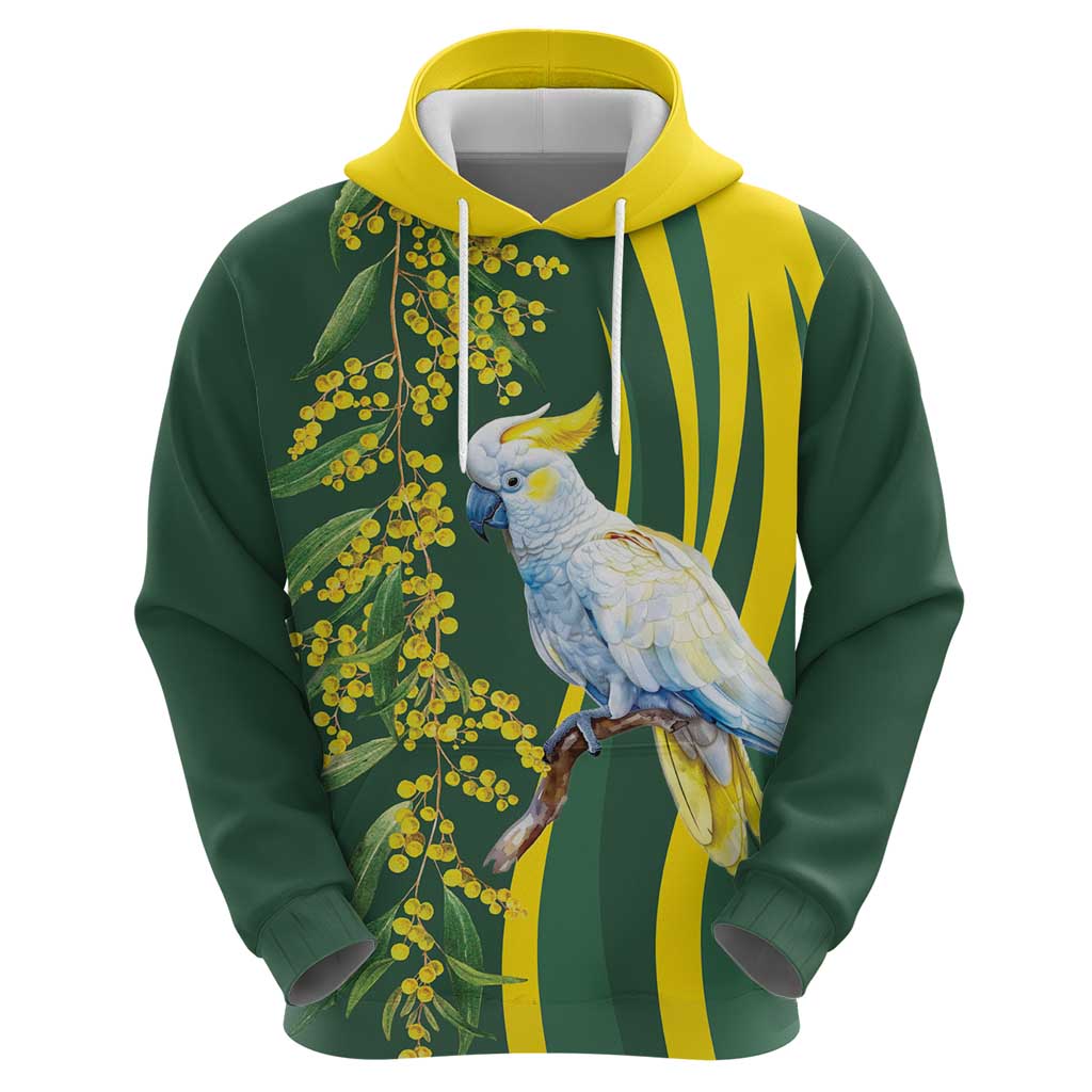 White Cockatoo and Golden Wattle Hoodie Australian Native Bird