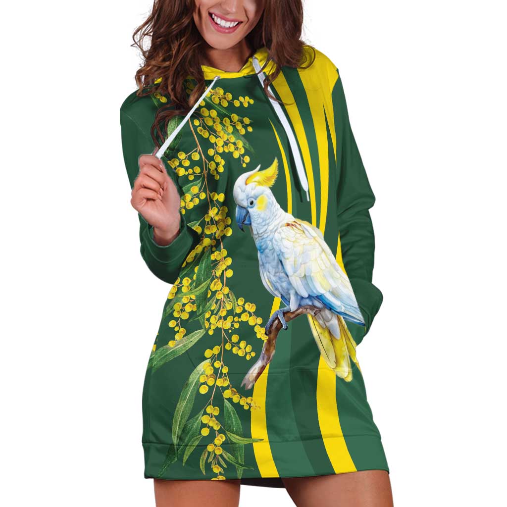 White Cockatoo and Golden Wattle Hoodie Dress Australian Native Bird