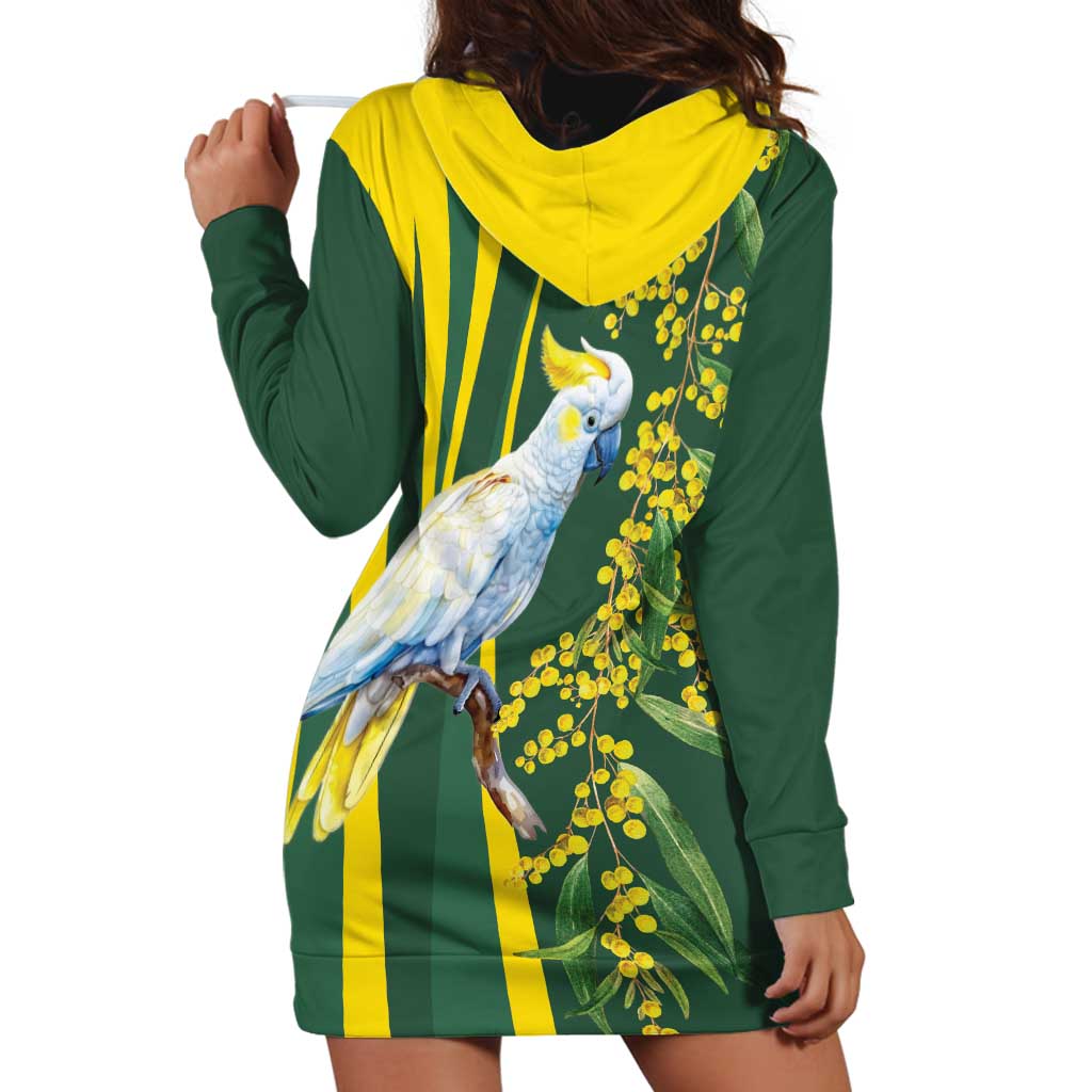 White Cockatoo and Golden Wattle Hoodie Dress Australian Native Bird