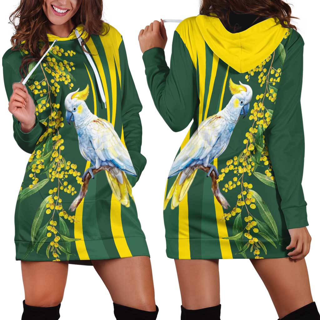 White Cockatoo and Golden Wattle Hoodie Dress Australian Native Bird