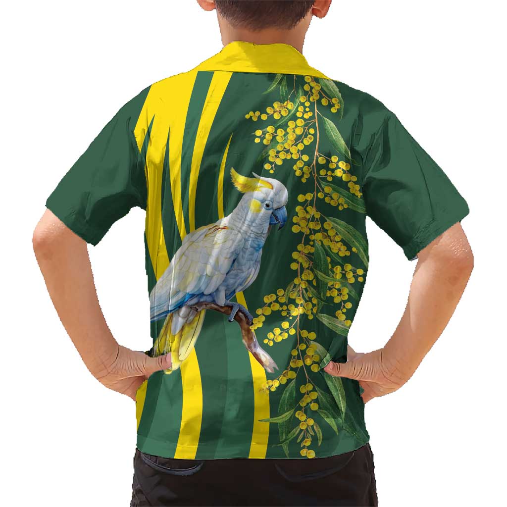 White Cockatoo and Golden Wattle Kid Hawaiian Shirt Australian Native Bird