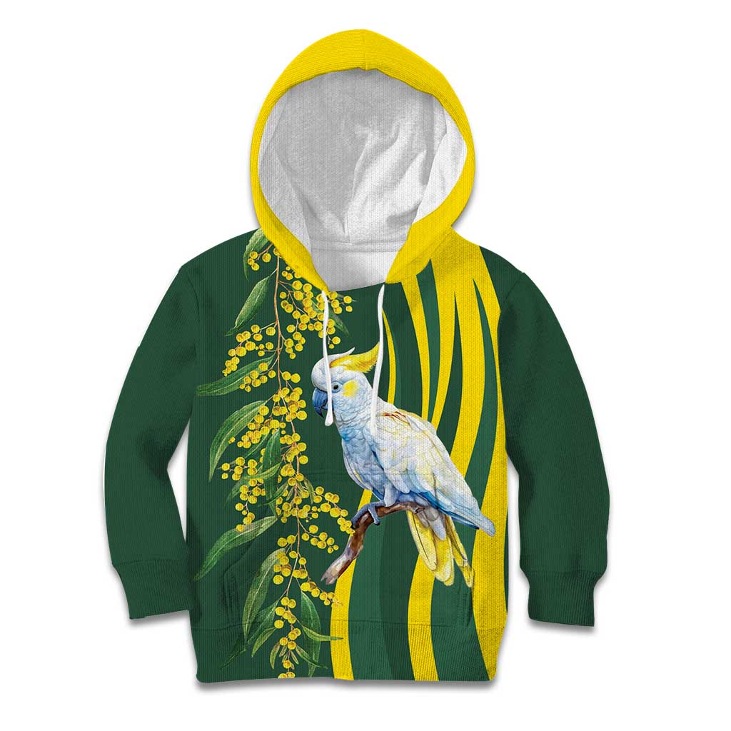 White Cockatoo and Golden Wattle Kid Hoodie Australian Native Bird