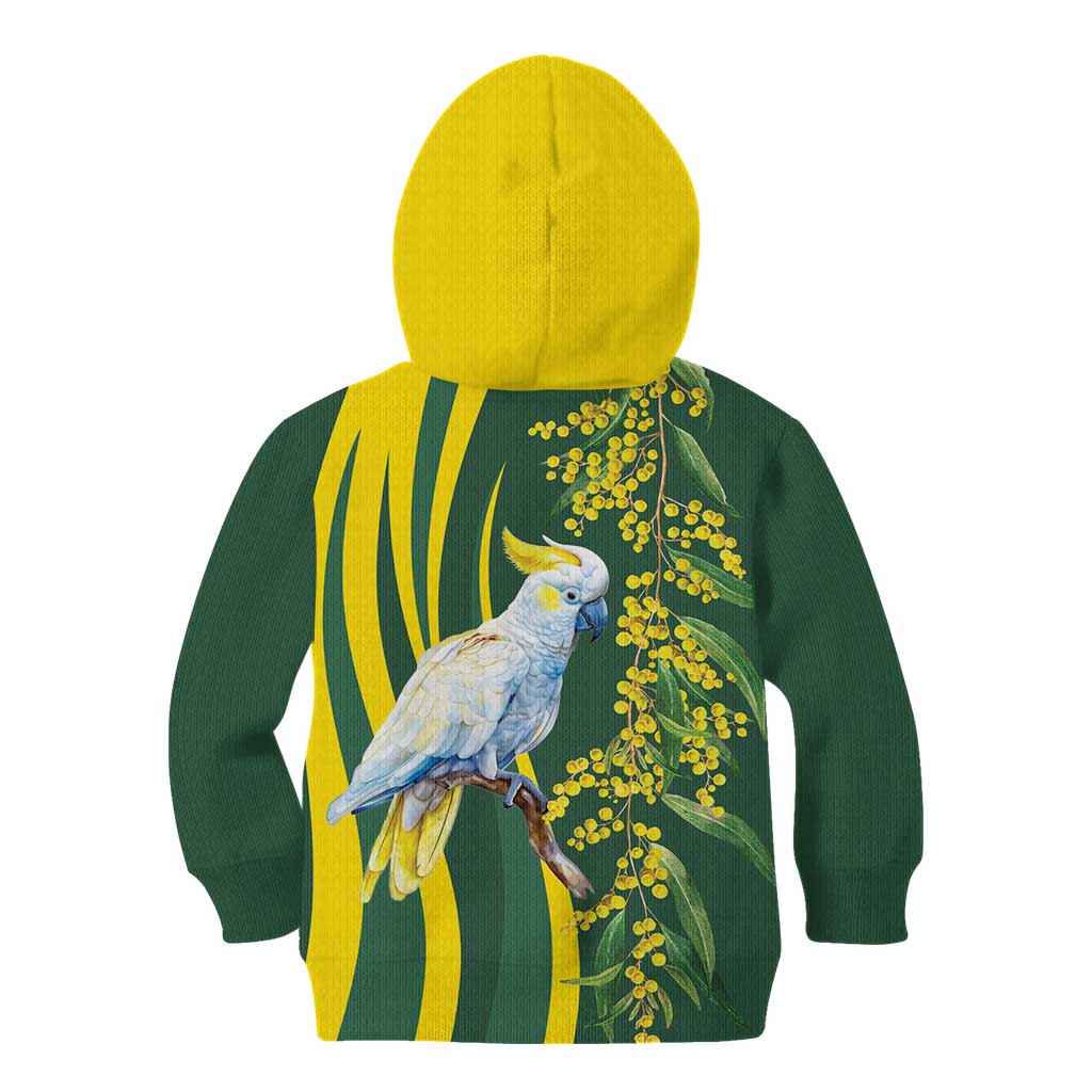 White Cockatoo and Golden Wattle Kid Hoodie Australian Native Bird