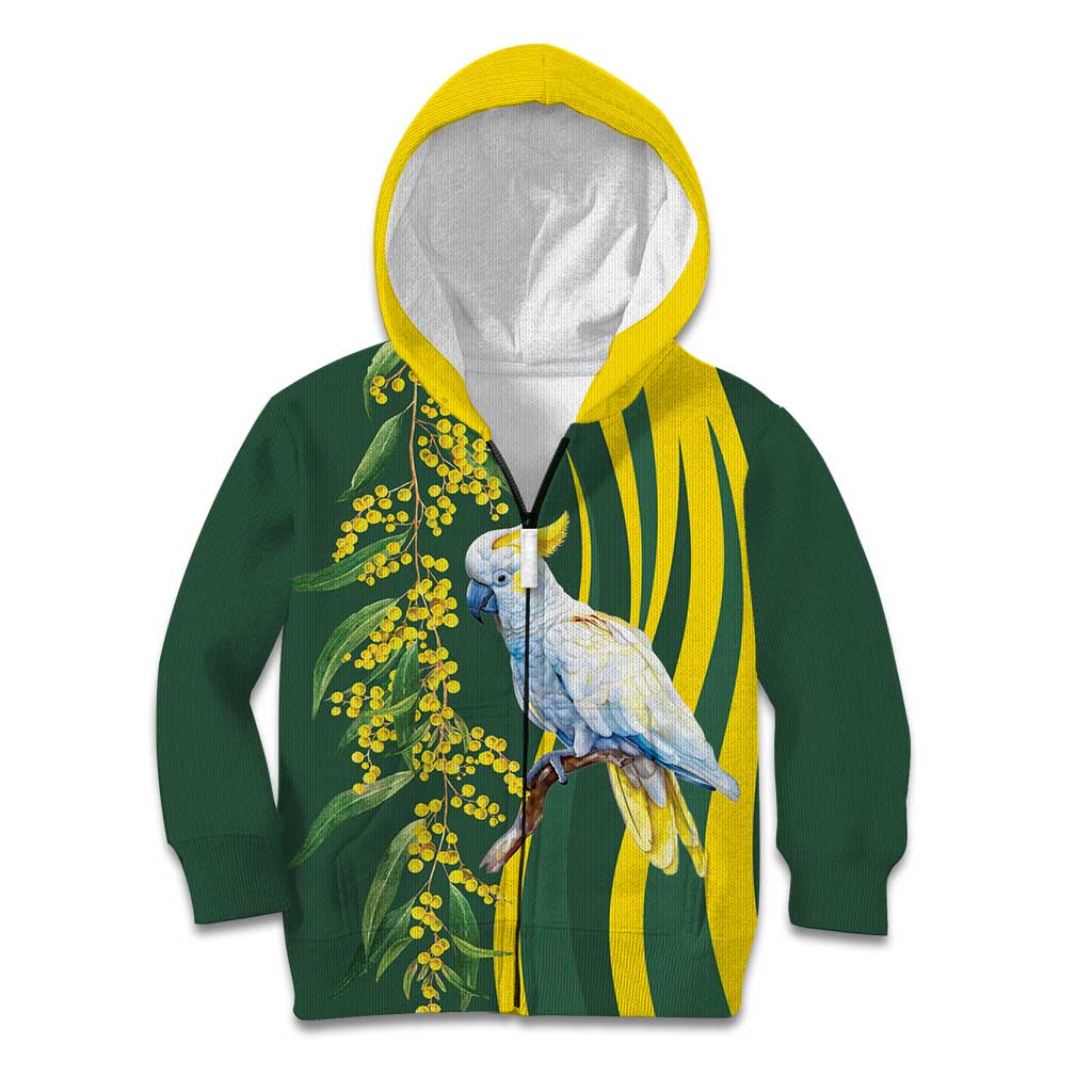 White Cockatoo and Golden Wattle Kid Hoodie Australian Native Bird