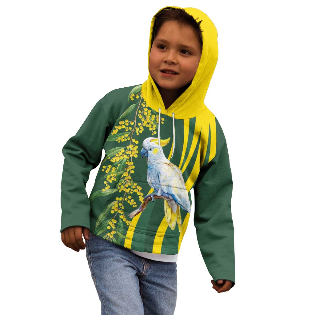 White Cockatoo and Golden Wattle Kid Hoodie Australian Native Bird