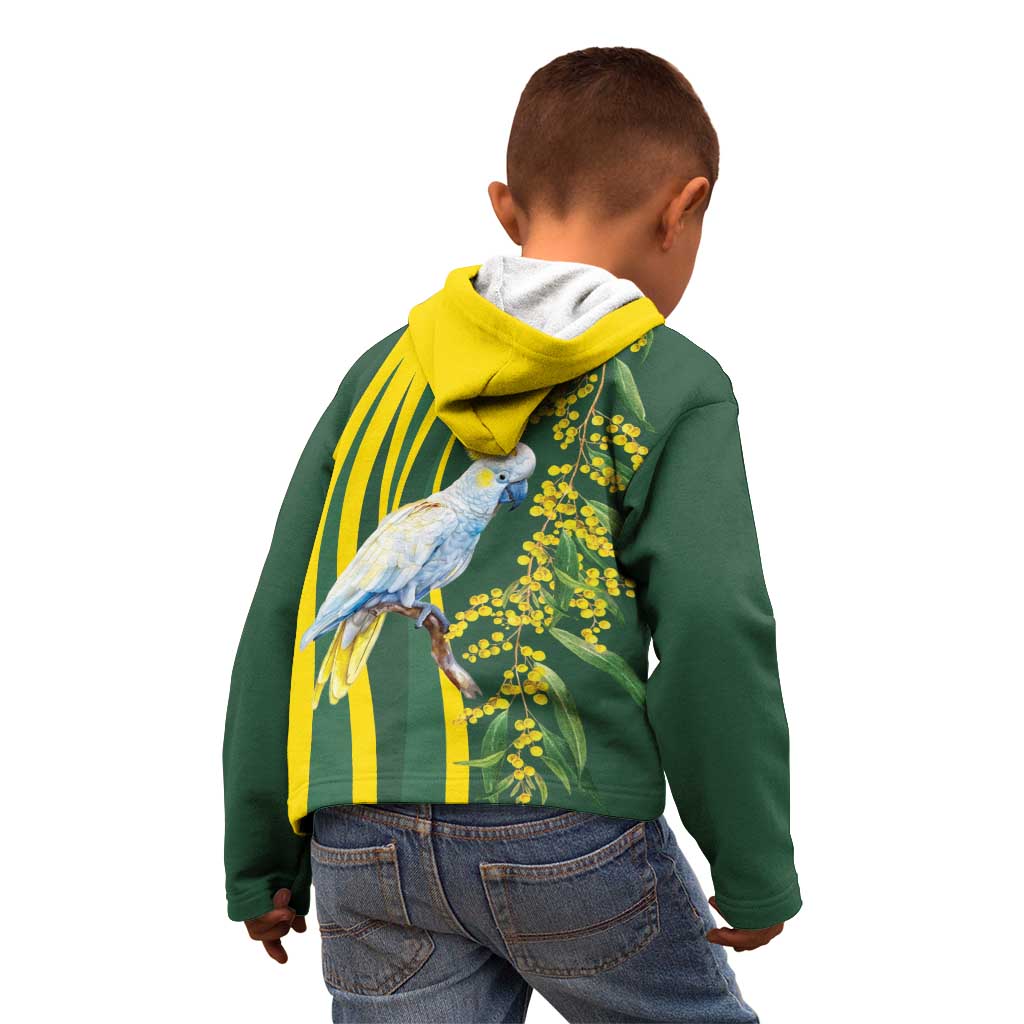 White Cockatoo and Golden Wattle Kid Hoodie Australian Native Bird