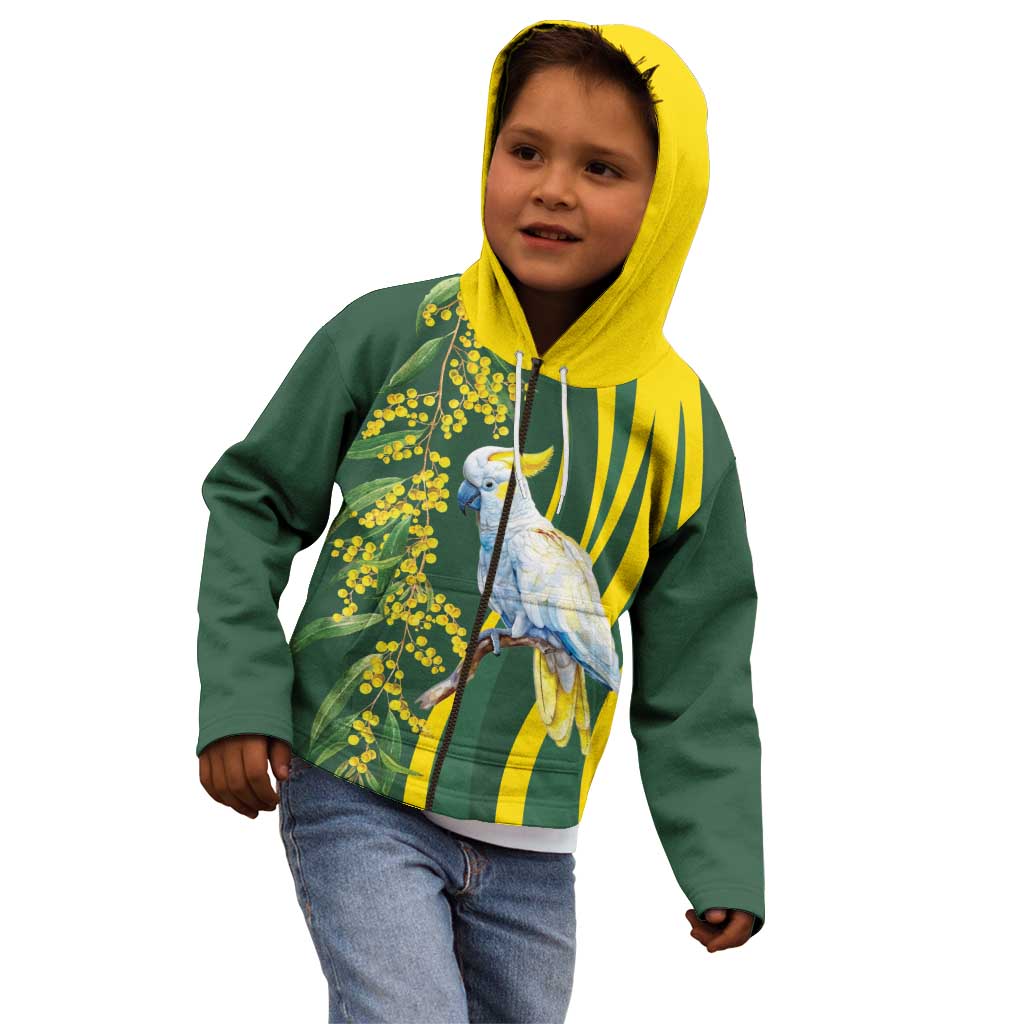 White Cockatoo and Golden Wattle Kid Hoodie Australian Native Bird