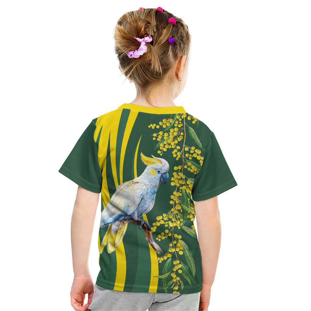 White Cockatoo and Golden Wattle Kid T Shirt Australian Native Bird