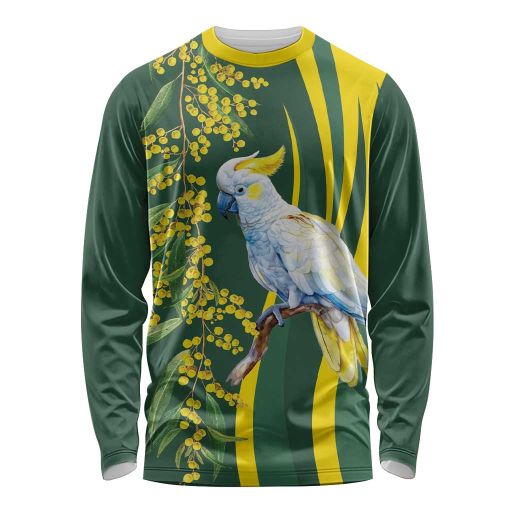 White Cockatoo and Golden Wattle Long Sleeve Shirt Australian Native Bird